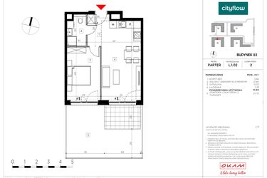 Rzut - Mieszkanie na sprzedaż 2 pokoje o powierzchni 41,6 m² - numer L.1.02 w CityFlow etap II