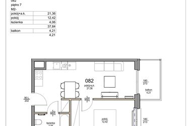 Rzut - Mieszkanie na sprzedaż 2 pokoje o powierzchni 37,84 m² - numer 82 w Rezydencja Liwska 3