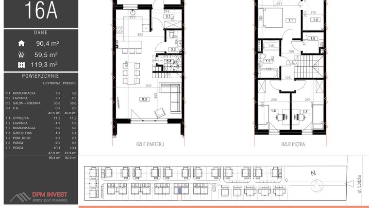Rzut - Dom na sprzedaż 4 pokoje o powierzchni 90,4 m² - numer 16A w Family Park Ksawerów III