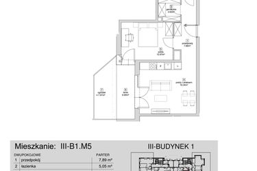 Rzut - Mieszkanie na sprzedaż 2 pokoje o powierzchni 48,77 m² - numer III-B1.M5 w Strefa Cegielnia 3