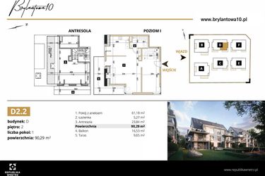 Rzut - Mieszkanie na sprzedaż 1 pokój o powierzchni 90,29 m² - numer D2.2 w Brylantowa 10