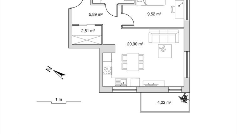 Rzut - Mieszkanie na sprzedaż 2 pokoje o powierzchni 44,18 m² - numer 6.15 w Vela Park bud. 6