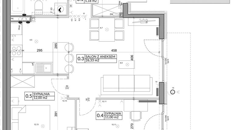 Rzut - Mieszkanie na sprzedaż 3 pokoje o powierzchni 61,95 m² - numer 36A w Osiedle Młodych etap IV