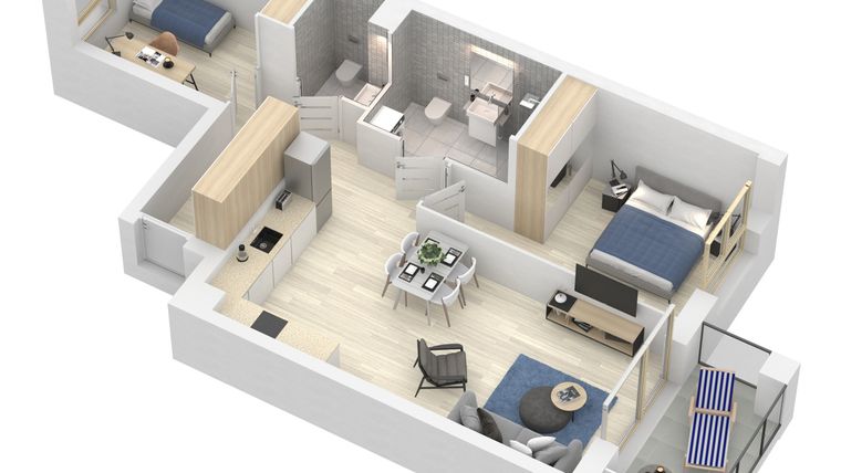 Rzut - Mieszkanie na sprzedaż 3 pokoje o powierzchni 63,55 m² - numer A.8.M45 w Sobola Biel A8
