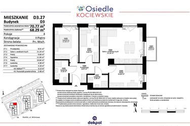 Rzut - Mieszkanie na sprzedaż 4 pokoje o powierzchni 68,29 m² - numer D3.27 w Osiedle Kociewskie etap IV