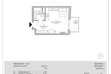 Rzut - Mieszkanie na sprzedaż 1 pokój o powierzchni 31,35 m² - numer 1A.21 w Skwer Harmonia II