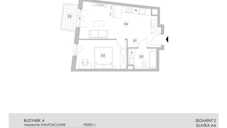 Rzut - Mieszkanie na sprzedaż 2 pokoje o powierzchni 41,71 m² - numer A4.1.09 w ATAL Ruczaj
