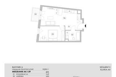 Rzut - Mieszkanie na sprzedaż 2 pokoje o powierzchni 41,71 m² - numer A4.1.09 w ATAL Ruczaj
