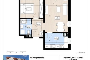 Rzut - Mieszkanie na sprzedaż 2 pokoje o powierzchni 46,39 m² - numer B4/1/23 w Montano bud. B4