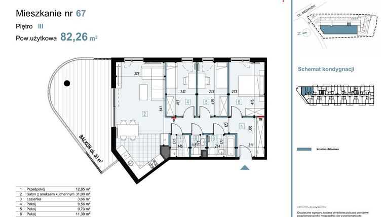 Rzut - Mieszkanie na sprzedaż 4 pokoje o powierzchni 82,26 m² - numer 67 w Medyków 32