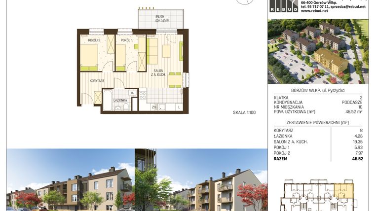 Rzut - Mieszkanie na sprzedaż 3 pokoje o powierzchni 46,52 m² - numer B1-K2-P2-M10 w Stargardzka