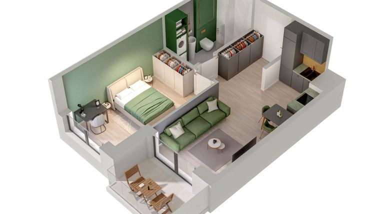 Rzut - Mieszkanie na sprzedaż 2 pokoje o powierzchni 39,02 m² - numer C.21.B w Quercus bud. C
