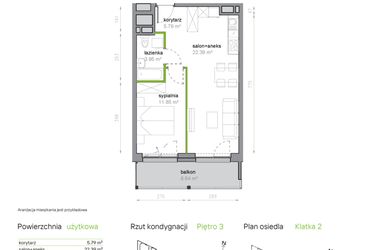 Rzut - Mieszkanie na sprzedaż 2 pokoje o powierzchni 43,98 m² - numer K2/3/12 w Piękna Vita