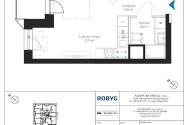 Rzut - Mieszkanie na sprzedaż 1 pokój o powierzchni 27,34 m² - numer A1/2M12 w Sky Point - Apartamenty Inwestycyjne