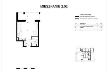 Rzut - Mieszkanie na sprzedaż 1 pokój o powierzchni 34,33 m² - numer M2.02 w Verde Casa