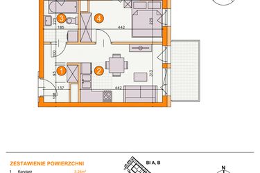 Rzut - Mieszkanie na sprzedaż 2 pokoje o powierzchni 32,01 m² - numer BI/D9 w Osiedle Bocianie Gniazdo 2