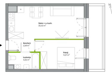 Rzut - Mieszkanie na sprzedaż 2 pokoje o powierzchni 38,59 m² - numer B.06.01.06 w WUWA Vita