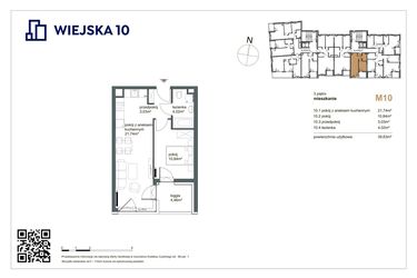 Rzut - Mieszkanie na sprzedaż 2 pokoje o powierzchni 39,63 m² - numer 10 w Wiejska 10