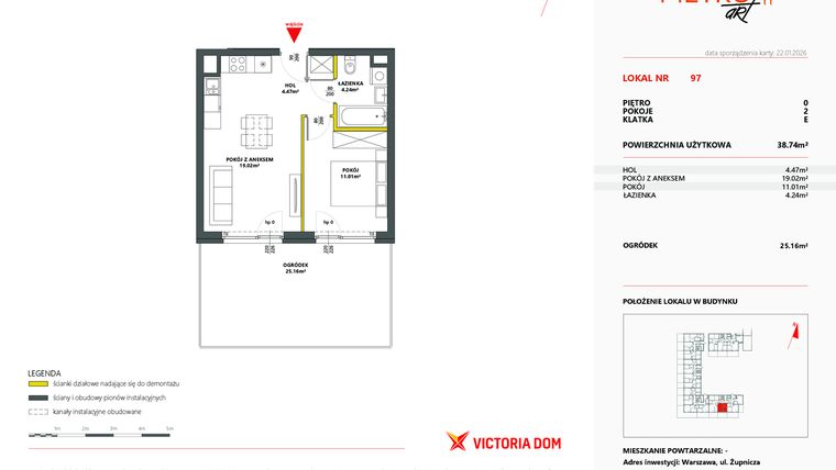 Rzut - Mieszkanie na sprzedaż 2 pokoje o powierzchni 38,71 m² - numer 97 w Metro Art 11