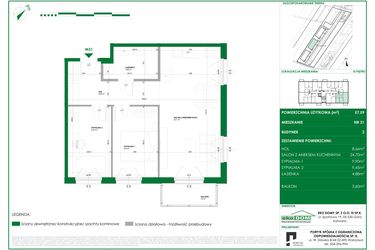 Rzut - Mieszkanie na sprzedaż 3 pokoje o powierzchni 57,59 m² - numer 2.31 w Osiedle Polna