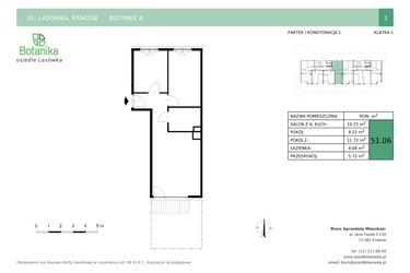 Rzut - Mieszkanie na sprzedaż 3 pokoje o powierzchni 51,06 m² - numer A.1 w Osiedle Lasówka etap II