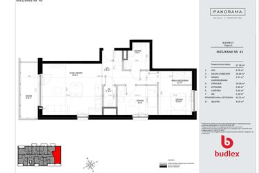 Rzut - Mieszkanie na sprzedaż 3 pokoje o powierzchni 67,58 m² - numer F.43 w Osiedle Panorama - III etap