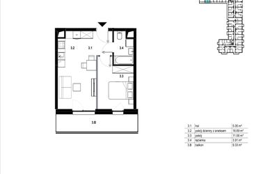 Rzut - Mieszkanie na sprzedaż 2 pokoje o powierzchni 36,71 m² - numer C3.3 w Osiedle Mozaika