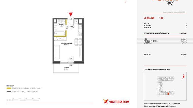 Rzut - Mieszkanie na sprzedaż 1 pokój o powierzchni 26,76 m² - numer 130 w Metro Art 6