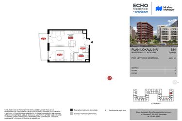 Rzut - Mieszkanie na sprzedaż 2 pokoje o powierzchni 43,97 m² - numer A.354 w Modern Mokotów
