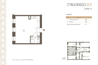 Rzut - Mieszkanie na sprzedaż 1 pokój o powierzchni 37,17 m² - numer 14 w Cybulskiego 20