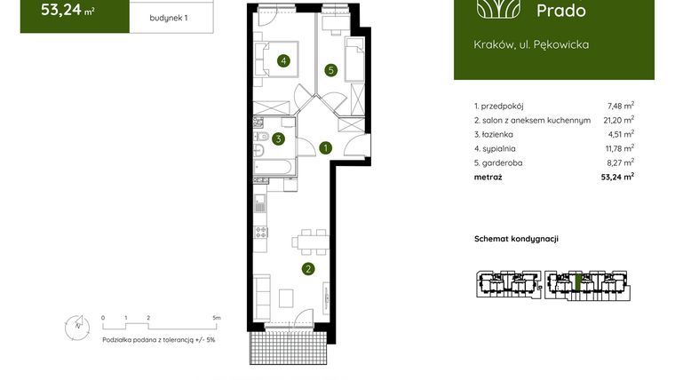 Rzut - Mieszkanie na sprzedaż 2 pokoje o powierzchni 53,24 m² - numer 1.D.0.04 w Murapol Prado
