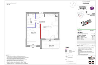 Rzut - Mieszkanie na sprzedaż 2 pokoje o powierzchni 38,87 m² - numer 16_B019 w Miasto Moje 8