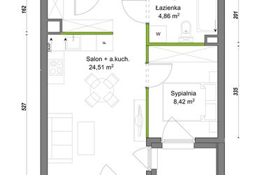 Rzut - Mieszkanie na sprzedaż 2 pokoje o powierzchni 37,79 m² - numer E2/G/12 w Orawska Vita
