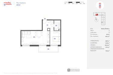 Rzut - Mieszkanie na sprzedaż 2 pokoje o powierzchni 49,3 m² - numer A1.2.2 w Mieszkaj w mieście Załęska od Nowa
