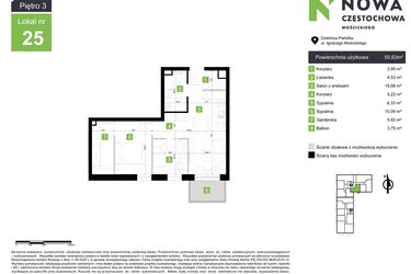 Rzut - Mieszkanie na sprzedaż 3 pokoje o powierzchni 50,63 m² - numer M25 w Nowa Częstochowa Mościckiego