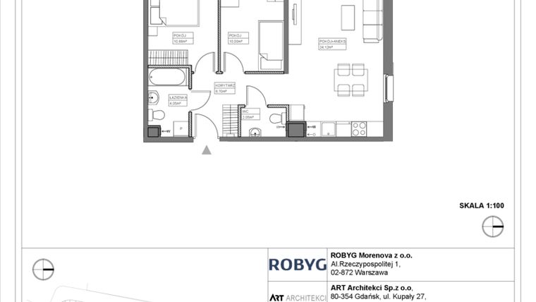 Rzut - Mieszkanie na sprzedaż 3 pokoje o powierzchni 57,58 m² - numer 3.1.3M04 w Szumilas etap II