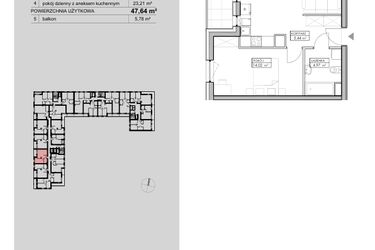 Rzut - Mieszkanie na sprzedaż 2 pokoje o powierzchni 47,64 m² - numer A13 w Niebieski Bursztyn