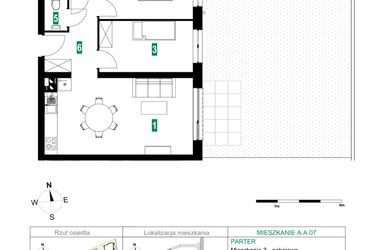 Rzut - Mieszkanie na sprzedaż 3 pokoje o powierzchni 60,06 m² - numer A.A.07 w Park Śliwowa