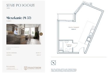 Rzut - Mieszkanie na sprzedaż 1 pokój o powierzchni 41,31 m² - numer M.37 w Stare Podgórze