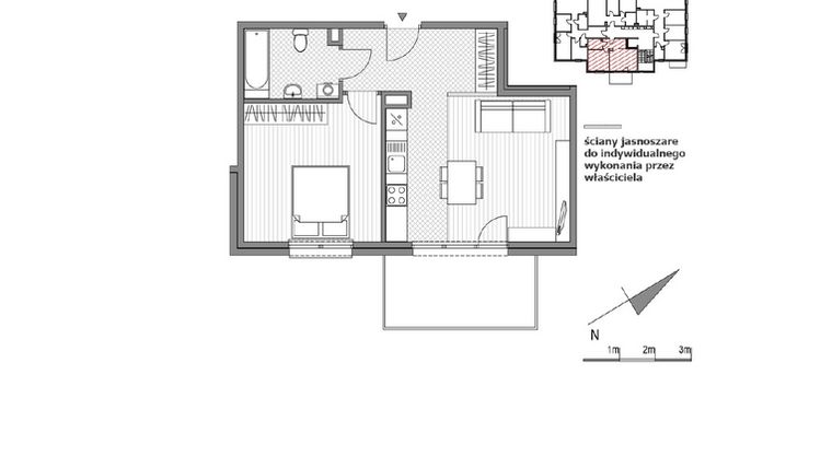 Rzut - Mieszkanie na sprzedaż 2 pokoje o powierzchni 48,21 m² - numer 1.1-5 w Stawowa