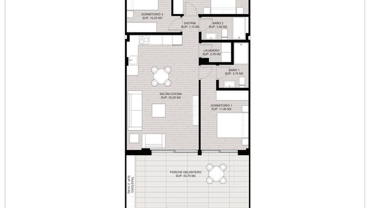 Rzut - Dom na sprzedaż 3 pokoje o powierzchni 85,31 m² - numer 2 w Domy w San Pedro del Pinatar - 50613008