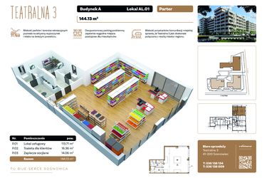 Rzut - Lokal użytkowy na sprzedaż 1 pokój o powierzchni 144,13 m² - numer AL 01 w Teatralna 3