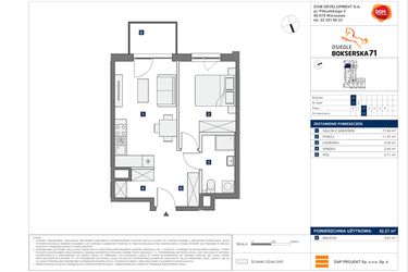 Rzut - Mieszkanie na sprzedaż 2 pokoje o powierzchni 42,21 m² - numer A.11 w Osiedle Bokserska 71 etap II