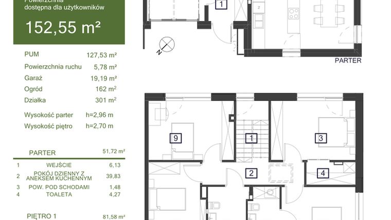 Rzut - Dom na sprzedaż 5 pokoi o powierzchni 152,55 m² - numer 31E w Osiedle Żywiczna