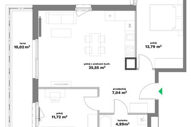 Rzut - Mieszkanie na sprzedaż 3 pokoje o powierzchni 63,09 m² - numer B1-38 w Forma Otwarta etap II