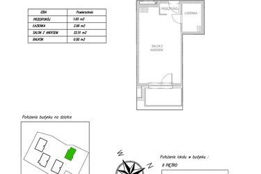 Rzut - Mieszkanie na sprzedaż 1 pokój o powierzchni 27,91 m² - numer A16 w Osiedle Zuchów
