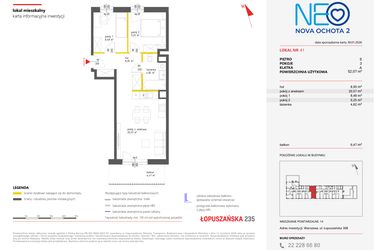 Rzut - Mieszkanie na sprzedaż 3 pokoje o powierzchni 52,09 m² - numer 41 w Neo Nova Ochota 2
