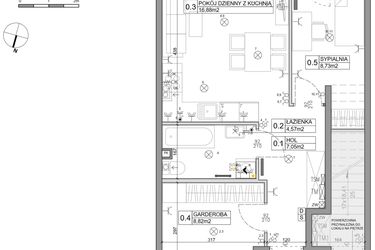 Rzut - Mieszkanie na sprzedaż 3 pokoje o powierzchni 48,03 m² - numer 89 w Manufaktura Marki 2 etap IV