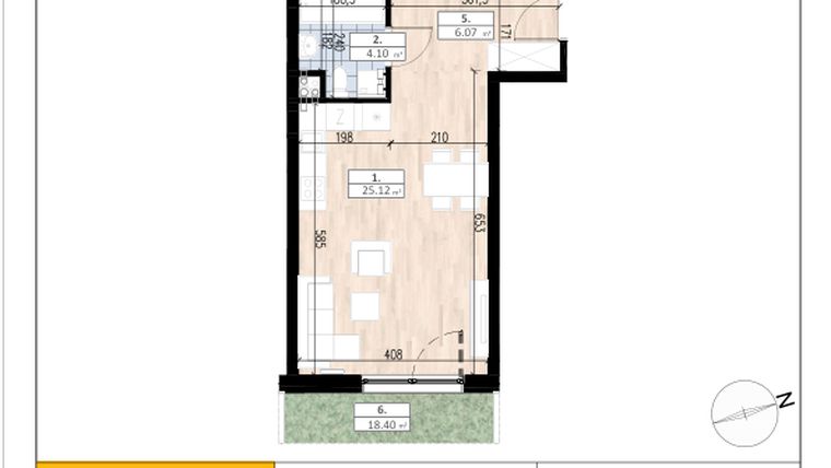 Rzut - Mieszkanie na sprzedaż 3 pokoje o powierzchni 53,64 m² - numer D1/0/3 w ACCANTO