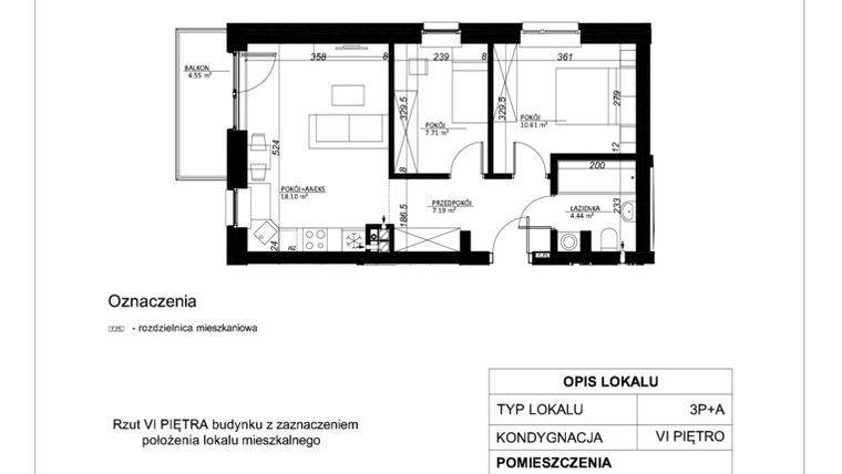 Rzut - Mieszkanie na sprzedaż 3 pokoje o powierzchni 48,05 m² - numer 37 w Esperanto Park etap II